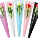 Geyee 250 Pcs Single Flower Sleeves Wrapping Bag Paper Rose Sleeve Floral Bouquet Wrap Single Rose Packaging Bags for Florist Bouquet Supplies Mother's Day Wedding Birthday Valentine Gift, 5 Colors