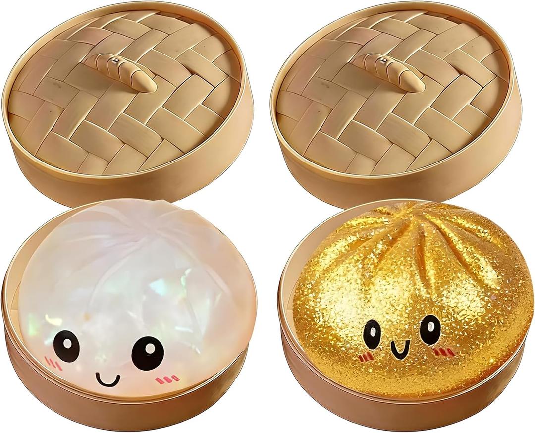 Dumpling Squishy,Dumpling Squeeze for Stress Relief (Glitter White+Glitter Gold)
