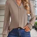 Long Sleeve Shirts for Women V Neck Lace Knit Tunic Tops Business Dressy Casual Work Blouses Loose Fit 2025 Fall (L)