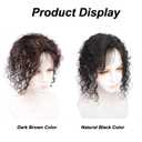 10" Curly Human Hair Topper for Women with Thinning Hair Loss,Fluffy Wavy Silk Base Topper Hair Piece Women Toupee Clip in Bangs Top Wiglet Hairpiece Dark Brown