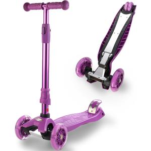 3 Wheel Scooter for Kids Ages 6-12,Kids Scooter with Light Up Wheels, Sturdy Deck Design, and 4 Height Adjustable Suitable for Kid Ages 3-12 (Grape)