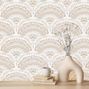 Heroad Peel and Stick Wallpaper White and Orange Brown Contact Paper Geometric Removable Wall Paper for Nursery Room Bedroom Bathroom Cabinets Vinyl Roll Self-Adhesive Waterproof 16.1" x 393"