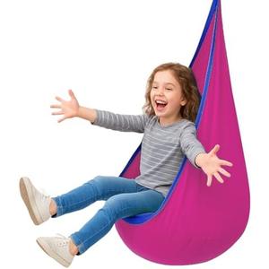 Kids Sensory Swing with 360° Rotation & Adjustable Height – Indoor/Outdoor Pod Swing for Autism, Durable, Safe with Four-Hole Screws, Supports Up to 176lbs – Complete Accessories Kit（Pink）