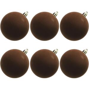 Senjie 4inch Velvet Christmas Ornaments Balls Sets for Christmas, 6pcs Multicolor Xmas Tree Flocked Shatterproof Ornaments Balls Decoration Brown