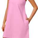 Livtany Women Off Shoulder Tube Dress Polka Dot Strapless Sleeveless with Pocket Bandeau Dress Cut Out Backless Mini Dresses (Small, Pink)