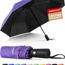 Seniny Windproof Travel Umbrella, Automatic Umbrellas for Rain, Portable & Compact Umbrellas for Backpack, Strong UV for Protection, Folding Small Sun Umbrella for Car, Walking (Purple)