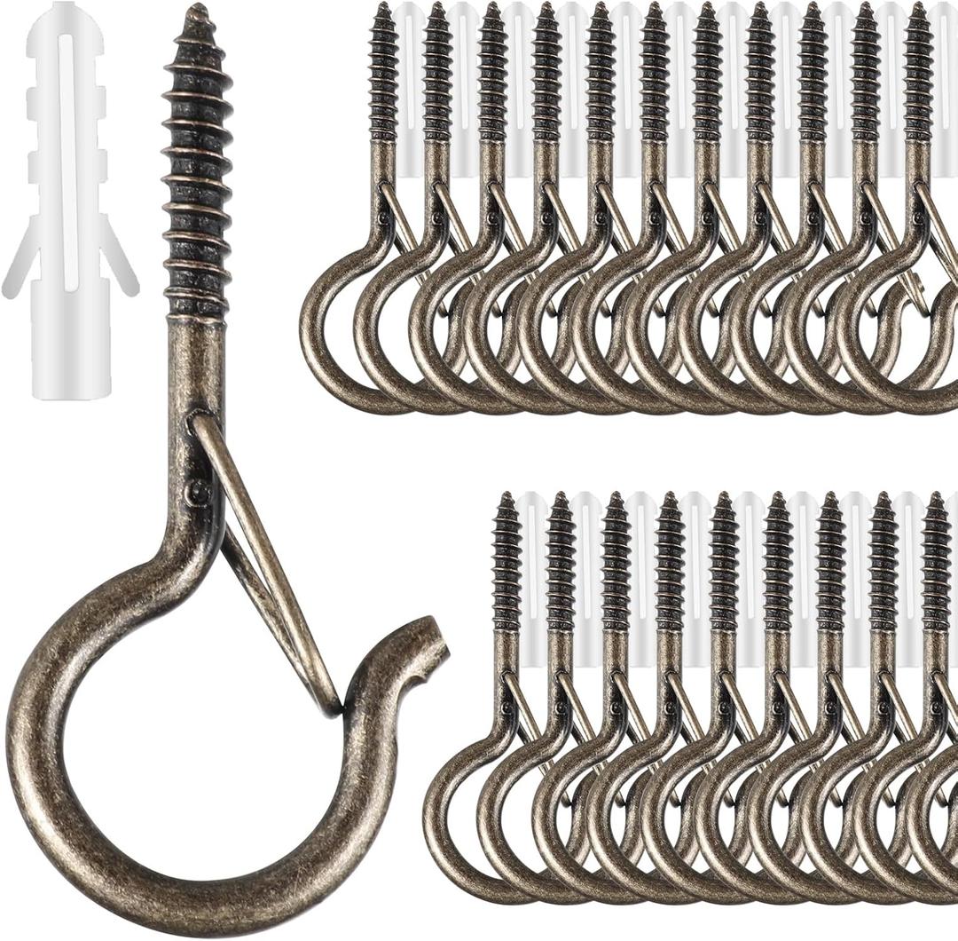 FSAH 35 PCS Screw-in Hooks for Outdoor String Lights, Q Hangers Hooks Outdoor for Outside, Swivel Hanging Basket Patio Light Hooks with Safe Buckle Screw in Planter Eye Hook for Wall Ceiling, Copper