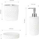 3-Piece White Ceramic Bathroom Accessories Set - Luxurious Soap Dispenser, Toothbrush Holder & Soap Dish with Modern Geo Embossed Design for Bathroom Accessory Set