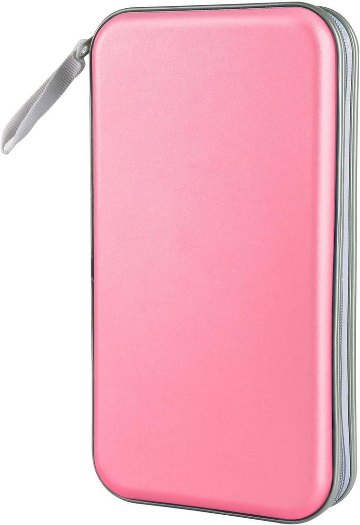 CD Case, Siveit DVD Case Holder 96 Capacity Hard Plastic CD DVD Disc Cases Storage Binder Wallet for Car Home Office Travel (Light Pink)