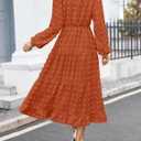 ZESICA Women's Spring Long Sleeve Maxi Dresses 2026 Crew Neck Swiss Dot Tiered Flowy A Line Wedding Cocktail Party Dress (Orange)