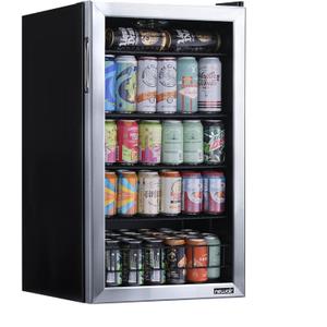 NewAir Beverage Refrigerator Cooler - 126 Cans Free Standing with Right Hinge Glass Door, Mini Fridge Beverage Organizer Perfect For Beer, Wine, Soda, And Cooler Drinks (Stainless Steel)