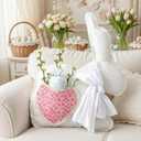 Civaner Easter Bunny Throw Pillow Felt Rabbit Shaped Decorative Pillows with Pink Heart and Removable Carrots Easter Decoration Cushion for Room Couch Sofa Bed Farmhouse Spring Decor 20 X15.7 Inches