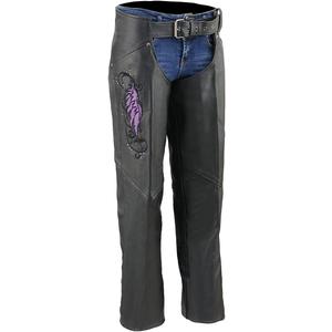 Milwaukee Leather Women's Classic Black Premium Leather Motorcycle Chaps w/Black Wing Embroidery-ML1179 (XX-Large, Purple)
