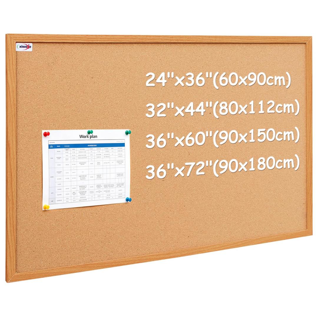 Xiwode 36 x 60 Inch Cork Board, 90 x 150 cm Wood Framed Bulletin Board Pin Board, High Density Large Wall Cork Board, No Slipping Push Pins, Vision Board for Classroom Conference Room