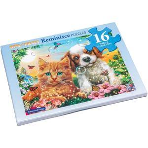 Bits and Pieces Large Piece Puzzles for Seniors, 10 in. x 13 in. Kitten and Puppy Puzzle - 16 pc Extra Large Pieces Puzzles for Dementia Seniors, Alzheimer Puzzle Memory Aids