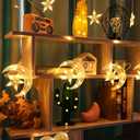 WATERGLIDE 138 LED Star Moon Curtain Decorative Lights, Window Curtain Fairy String Lights, Remote Control & USB Plug, 8 Lighting Modes for Home Holiday Ramadan Christmas Wedding Party, Warm White