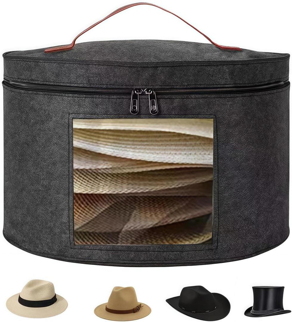 Hat Storage Box,Hat Boxes for women and men Storage,Stackable Round Brim Hats Organizer Bag Container for Closet, Cowboy Hat Organizer, FoldableTravel Cap Boxes