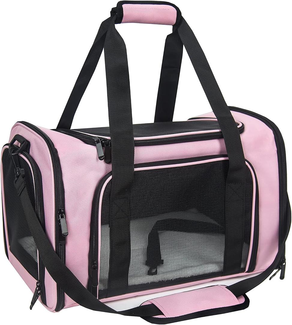 Soft Sided Carrier for Small Medium Cats Dogs,TSA Airline Approved Collapsible Travel Pet Carrier Medium Pink, 19.3"L x 11.3"W x 11.3"H