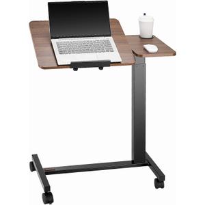 VEVOR Overbed Table, Mobile Hospital Bed Table, Over Bed Table with Wheels Adjustable Height, Rolling Laptop Desk with Tilting Top & Cup Holder, Portable Over Bed Desk for Home, Office, Study, Wood