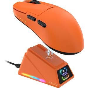 Yindiao AJAZZ AJ159 APEX Wireless Gaming Mouse with Magnetic Charging Base, 56g Lightweight BT/2.4G/USB-C Wired Mouse, PAW3950APEX 42K DPI Optical Sensor, Programmable Buttons for PC/Mac/Win(Orange)