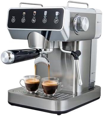 ChefAidPower Espresso Machine 20 Bar, Stainless Steel Espresso Coffee Machine with Milk Frother, Coffee Machine with 51oz Removable Water Tank for Americano, Latte & Cappuccino
