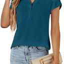 Blooming Jelly Womens Dressy Casual Tops Business Casual Cap Sleeve Work Blouses Chiffon V Neck Button Down Shirts, Small