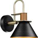 Black Wall Sconce, HWH Industrial Indoor Sconce Light Fixture, Single Wall Vanity Light Black Barn Wall Lamp with Hammered Metal Shade, Black and Gold Finish, 5HZG74B BK+BG
