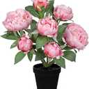 Hollyone Pink Fake Peonies Artificial Flowers in Pot 16.9" Small Peonies Tree Indoor Outdoor Faux Plants & Flowers Peony Silk Flowers Potted Plant Artificial Peony Floral Arrangement Desk Home Decor