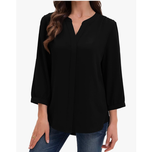 Women's 3/4 Sleeve V Neck Tops Casual Button Down Shirts Business Work Chiffon Blouses 2025 Size XL