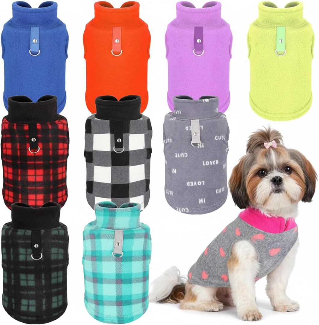 Reginary 10 Pack Large Dog Sweaters Fleece Pet Dog Clothes with Leash Ring Soft Warm Winter Puppy Plaid Shirt(Stylish)