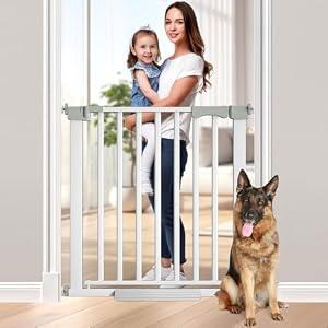 Amibud 41'' Extra Tall Baby Gate for Large Dogs Pets Indoor No Jumping Over, 30-32.6'' Wide Heavy Duty Puppy Gate for Doorways, Pressure Mounted Metal Gate for Child Toddler No Tools Needed(White)