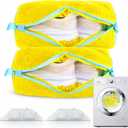 Shoe Washing Machine Bags, 2-Pack  360 Deep Cleaning, Protects Shoes & Washer, Self-Locking Zipper Design, Reusable Laundry Bags for Washing Two Pairs at Once (Yellow)