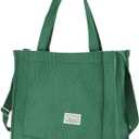 UERRUAM Corduroy Tote Bag for Women Work Crossbody Purse for Everyday,College,Travel,Lightweight Handbag Adjustable Strap (Large, Green)