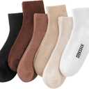 6 Pairs Ankle Socks for Women, Quarter Running Athletic Cushioned Cotton Mini Crew Socks, Coffee