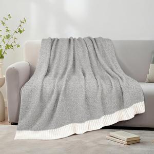 MACEVIA Throw Blanket for Couch Super Soft Cozy Fuzzy Knit Blanket 50" x 60" Grey Blanket for Bed Sofa Chair Camping Travel (Heather Grey)