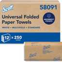 Scott Professional Universal Multifold Paper Towels, Bulk (58091), Absorbency Pockets, White, 9.2"x9.4" Towel, White, Compressed, Compact Case (250 Sheets/Pack, 12 Packs/Case, 3,000 Sheet Total)