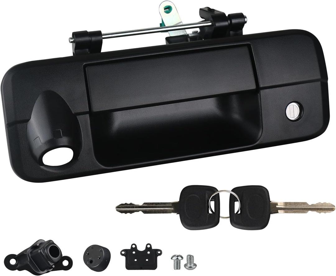 Tailgate Handle with Rear Camera Hole Liftgate Latch Handle with Key Lock Cylinder Compatible with 2007-2013 Toyota Tundra Replaces 69090-0C051 690900C051 81214 (Textured Black)