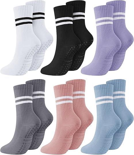 Pilates Socks Yoga Socks with Grips for Women Non Slip Barefoot Workout Crew Sock for Pregnant Ballet Dance (One Size, Blue)