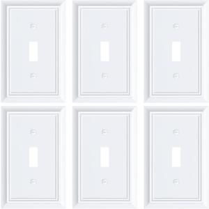 6-Pack Single Toggle Light Switch Cover Plate, Durable Natural Bamboo Fiber Decorative Switch Plate Covers, Pure White 1 Gang Wall Plate, Corrosion Resistant