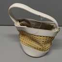 Rattan Bucket Bag for Women Straw Beach Bag Drawstring Crossbody Purse PU Leather Summer Shoulder Tote Bag Cute Hobo Bags (White)