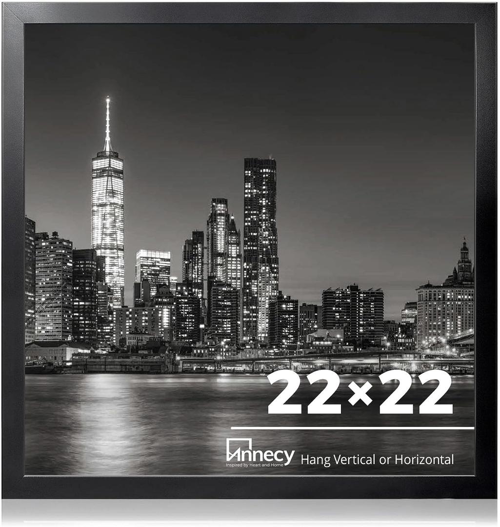 Annecy 22x22 Picture Frame Black（1 Pack）, 22 x 22 Picture Frame for Wall Decoration, Classic Black Minimalist Style Suitable for Decorating Houses, Offices, Hotels