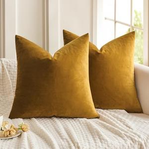MIULEE Pack of 2 Mustard Yellow Pillow Covers 16x16 Inch Decorative Velvet Throw Pillow Covers Modern Soft Couch Throw Pillows Farmhouse Home Decor for Fall Sofa Bedroom Living Room