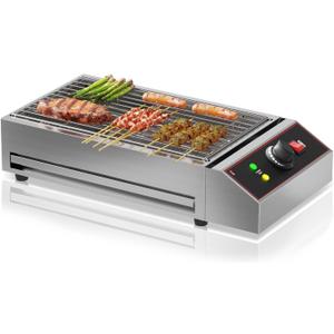 GarveeHome Electric Indoor Grill, 1800W Commercial Portable BBQ Grill Smokeless Countertop Grill with Removable Griddle, Stainless Steel, for Restaurant Home Camping Party Picnic