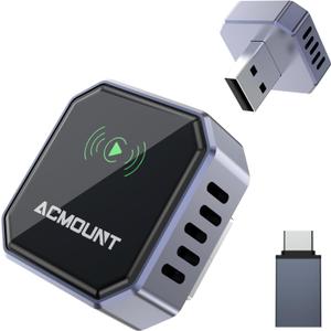 Acmount 2 in 1 Wireless Carplay Adapter & Android Auto 2026 Upgrade Wired CarPlay to Wireless, Fast Auto-Connect, Mini USB Design, Plug & Play CarPlay Wireless Dongle for iPhone 6+ / Android 11+