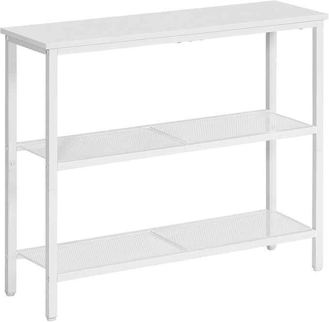 HOOBRO 29.5" Narrow Console Table, 3 Tier Entryway Table with Shelves, Thin Sofa Table, Behind Couch Table, Display Side Table, for Hallway, Entrance, Living Room, White WW73XG01