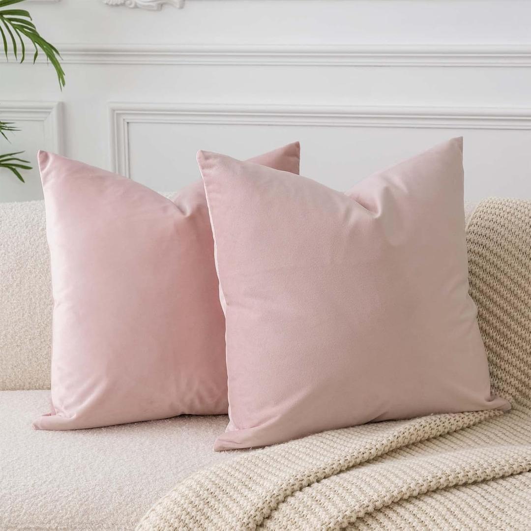 JUSPURBET Pink Velvet Throw Pillow Covers 16x16 Inches Set of 2 with Zipper Decorative Soft Solid Cushion Case for Couch Bed Sofa