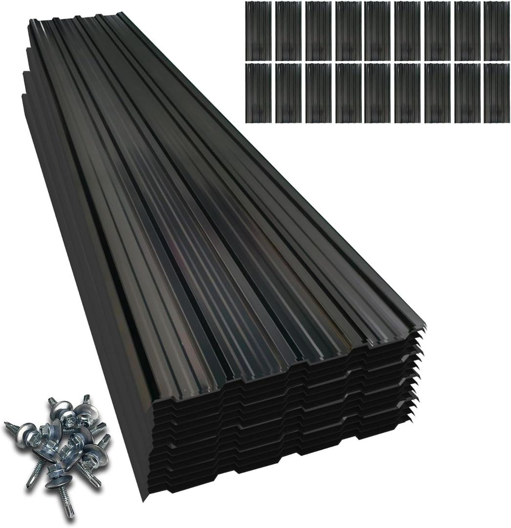 18Pcs Galvanized Steel Roof Panels,L42.52W17.72 Inch Metal Roofing Panels,Corrugated Tin Roofing Panels with Screw Resistant Suitable for Garages,Sheds,Stables and Mobile Homes