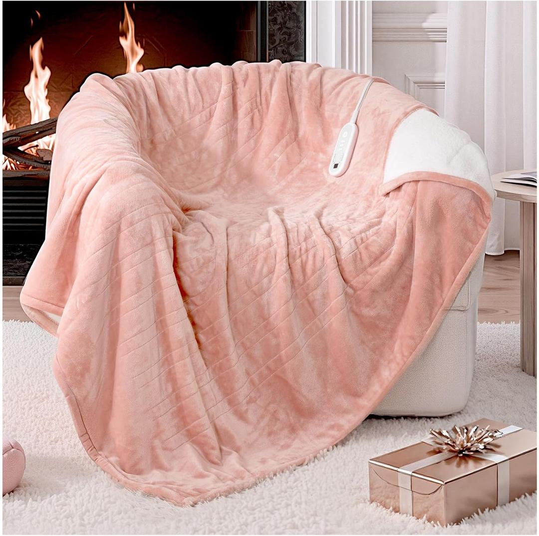 Electric Blanket Heated Throw, 50" x 60" Heated Blanket with 8 Heat Levels & 8 Hours Auto Off, Fast Heating Blankets Machine Washable with ETL Certification, Pink