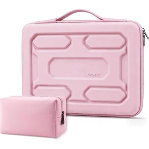 DOMISO Laptop Hard Case 14-14.4 inch Waterproof Shockproof Hard Shell Laptop Sleeve with Handle & Storage Pocket, Compatible with MacBook, HP, Dell,Pink