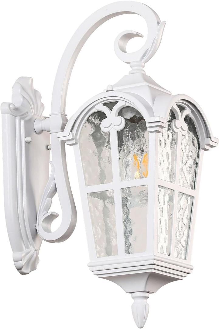 Outdoor Wall Lights for Porch, Patio, Yard - 17.1'' H White Exterior Wall Lighting Fixtures, Waterproof & Anti-Rust Outside House Light Wall Mount Lantern Sconce